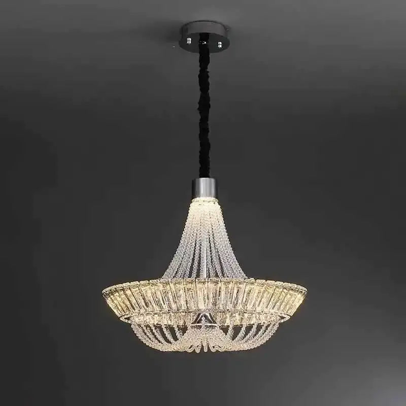 DecorBites crystal chandelier with chrome finish and clear faceted crystals for elegant living room lighting
