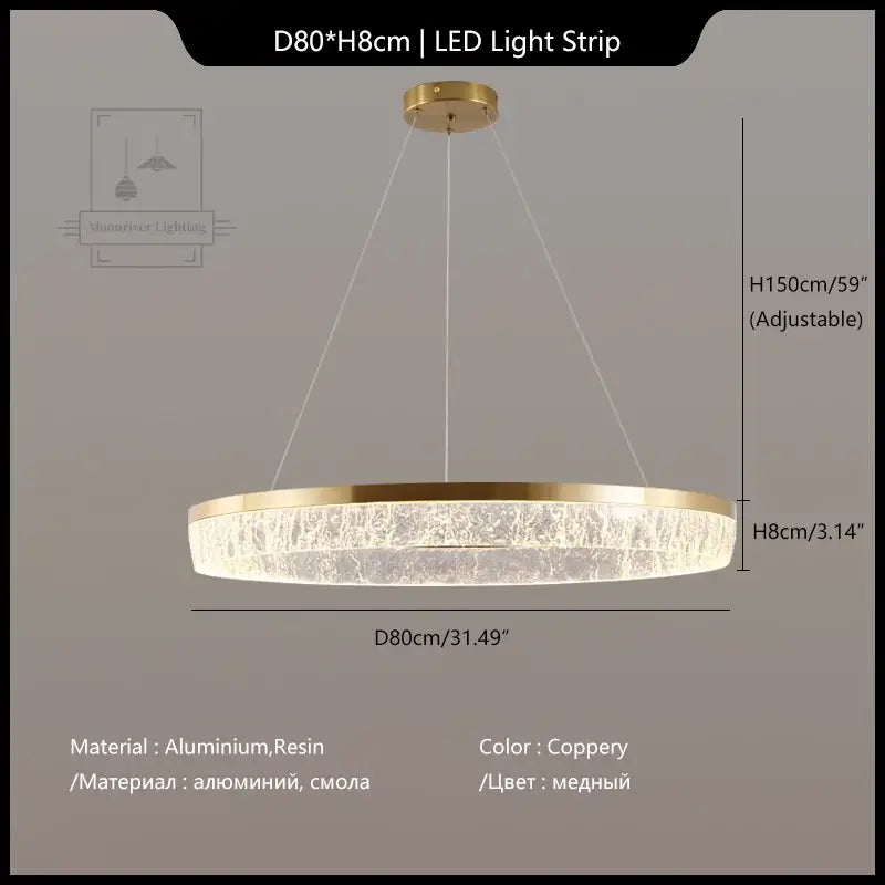 Coppery circular decorbites crystal chandelier pendant light with textured resin ring and aluminum frame for dining decor