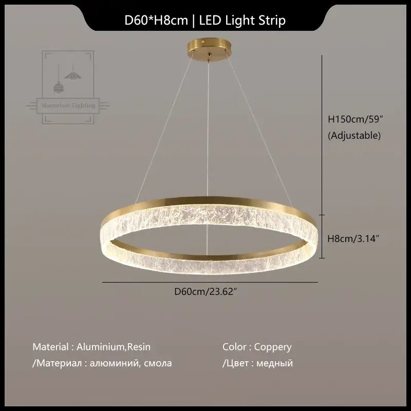 Coppery circular pendant light with textured resin ring and aluminum frame from decorbites crystal chandelier circular collection