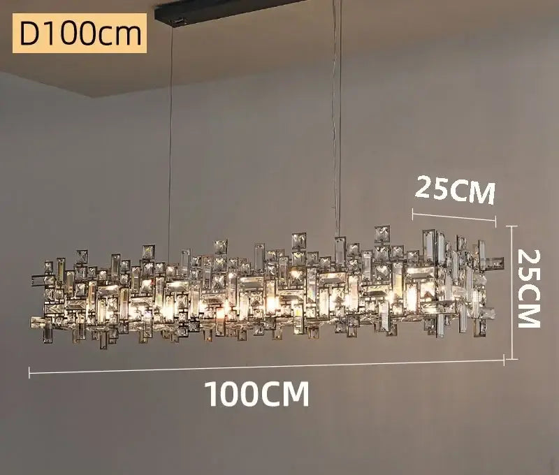 DecorBites crystal chandelier 100cm with silver metal frame and clear glass prisms for living room and bedroom lighting