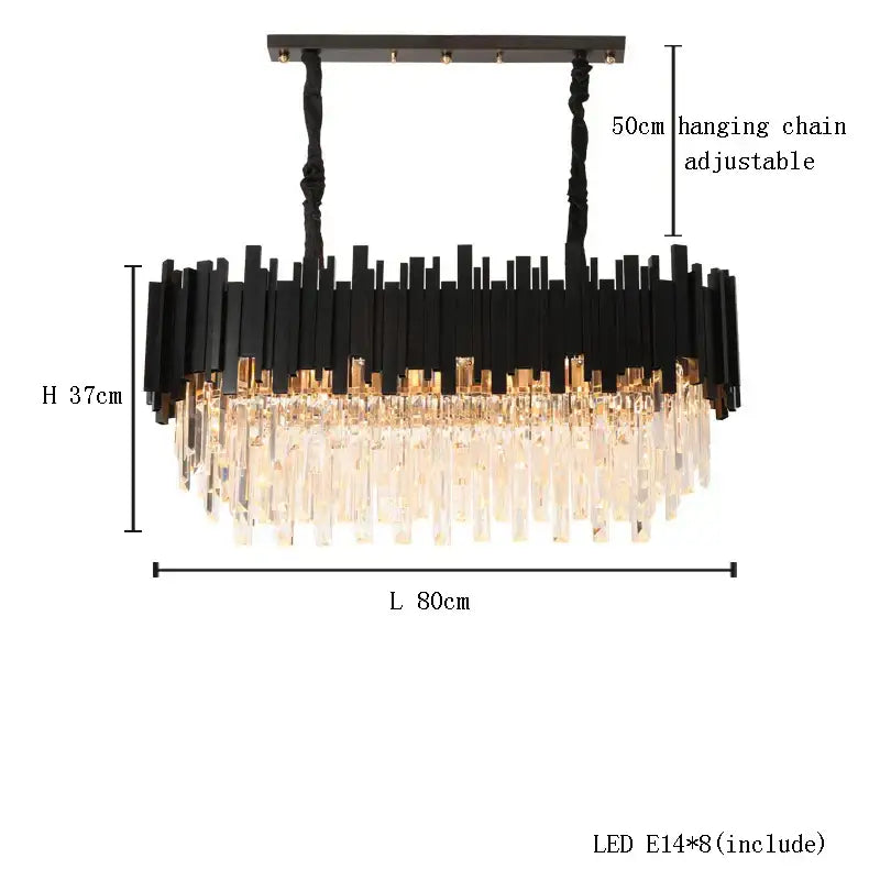 Decorbites crystal chandelier dimmable black and gold stainless steel lamp with modern crystal droplets hanging design
