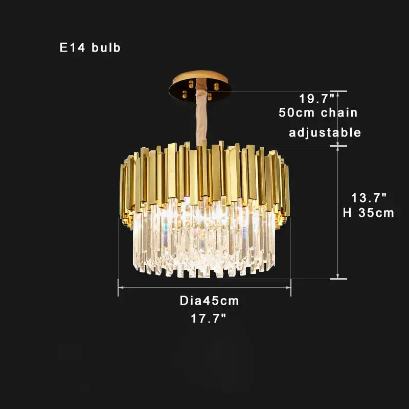 Gold-toned decorbites crystal chandelier with vertical crystal prisms stainless steel dimmable lamp with adjustable chain