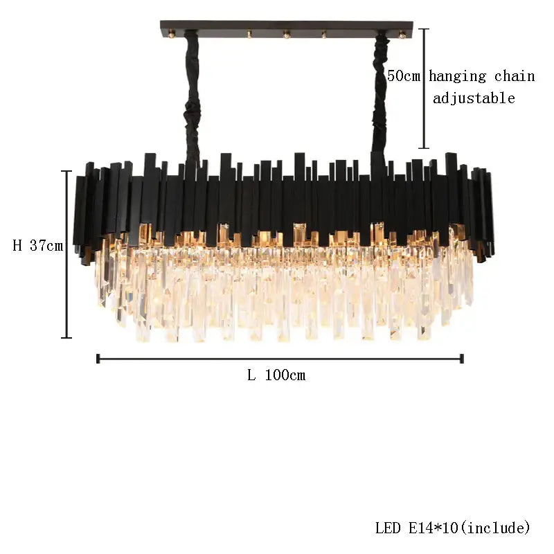 Black and gold modern decorbites crystal chandelier with dimmable stainless steel frame and crystal droplets hanging lamp