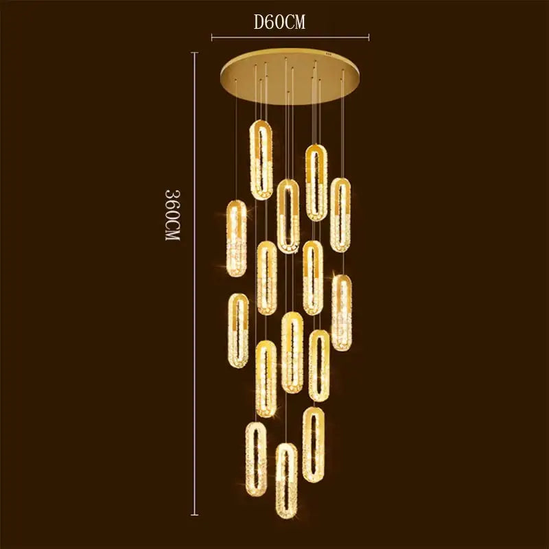 Golden decorbites crystal chandelier with cascading crystal-encrusted oval pendant lights for dining room lighting