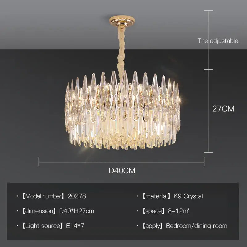 Elegant gold-toned DecorBites crystal chandelier with cascading K9 crystal teardrops for luxury duplex staircases
