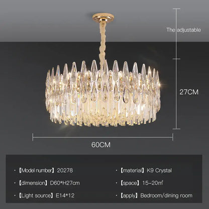 A luxurious decorbites crystal chandelier with cascading k9 crystal teardrops and gold-toned ceiling fixture