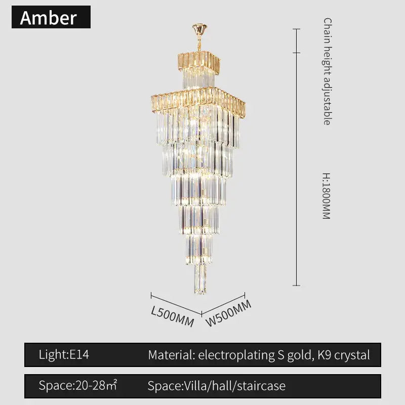 Amber brand decorbites crystal chandelier with tiered electroplated gold and k9 crystal elements for villa staircase lighting