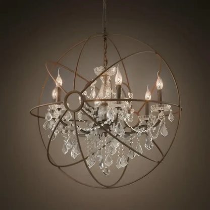 Antique brass decorbites crystal chandelier with candle-style bulbs and crystal droplets for living room and kitchen island