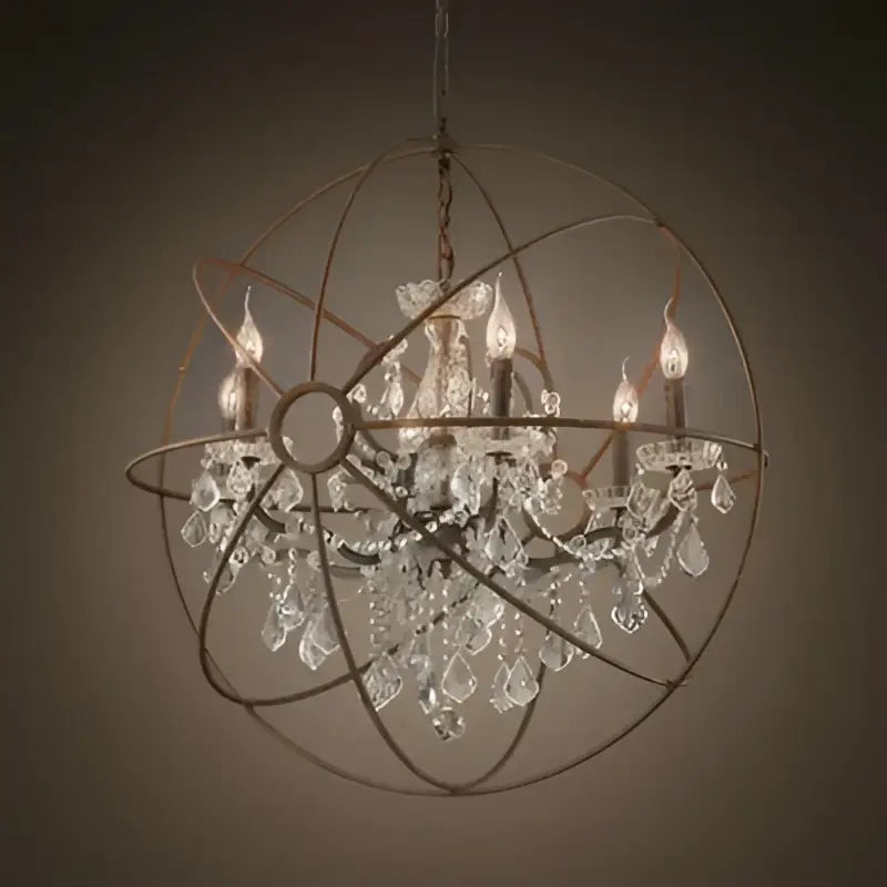 Antique brass decorbites crystal chandelier with candle-style bulbs and crystal droplets for living room and kitchen island