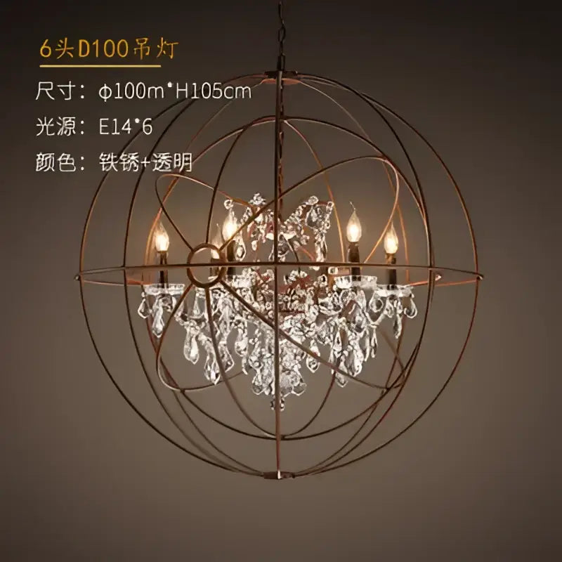 DecorBites crystal chandelier with rustic iron frame and crystal droplets for living room bedroom kitchen island lighting
