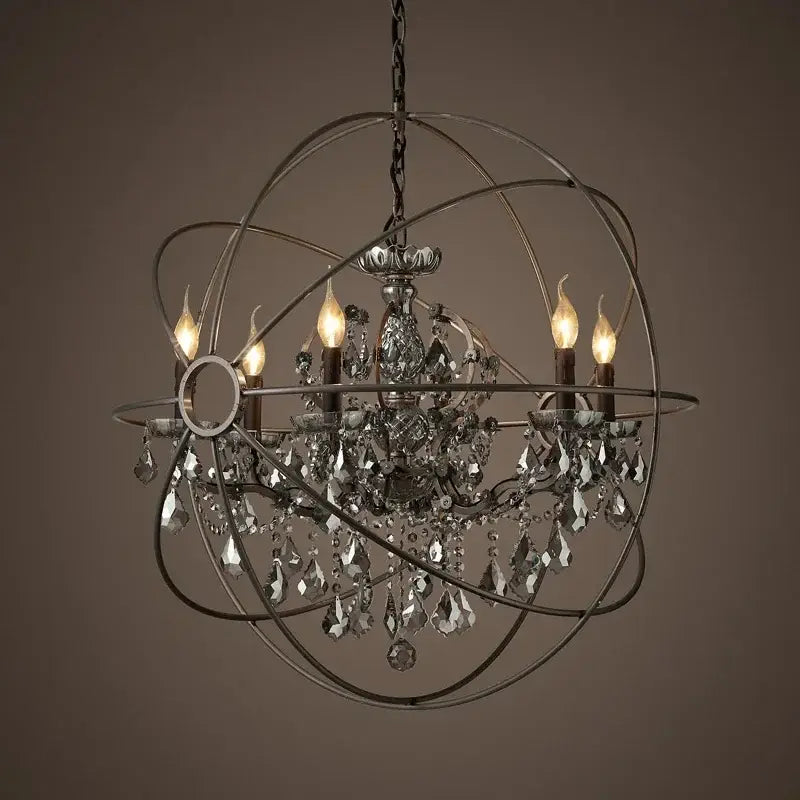 DecorBites crystal chandelier with dark metal frame, intricate crystal droplets, and five candle-style LED bulbs for living spaces