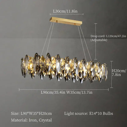 Gold-toned decorbites crystal chandelier with cascading crystal teardrop pendants and iron frame for living room