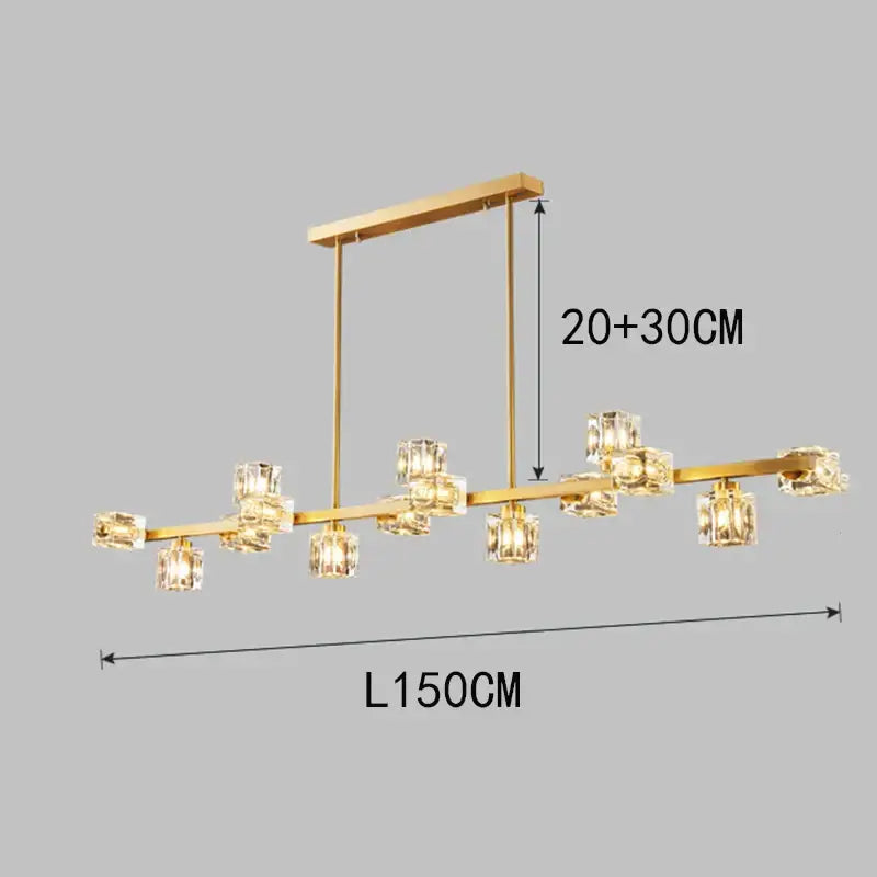 Gold-toned decorbites crystal chandelier with multiple crystal cube pendants for living and dining room lighting