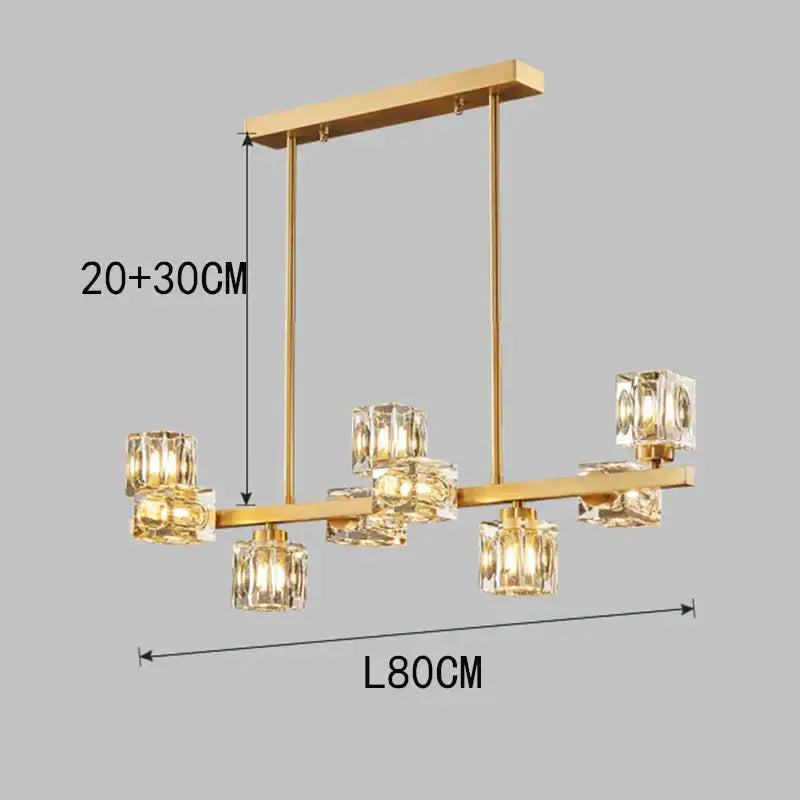 Gold-toned modern decorbites crystal chandelier with clear crystal cube shades for living and dining room lighting