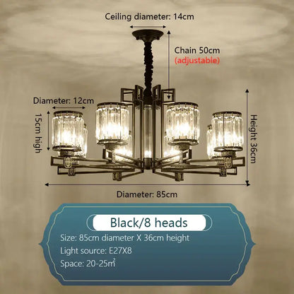 Black wrought iron decorbites crystal chandelier with eight crystal glass shades for living room and bedroom lighting