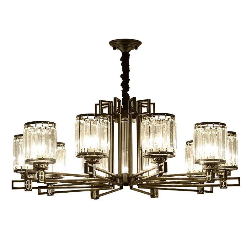 Antique brass decorbites crystal chandelier with clear crystal glass shades and geometric metal framework for elegant lighting
