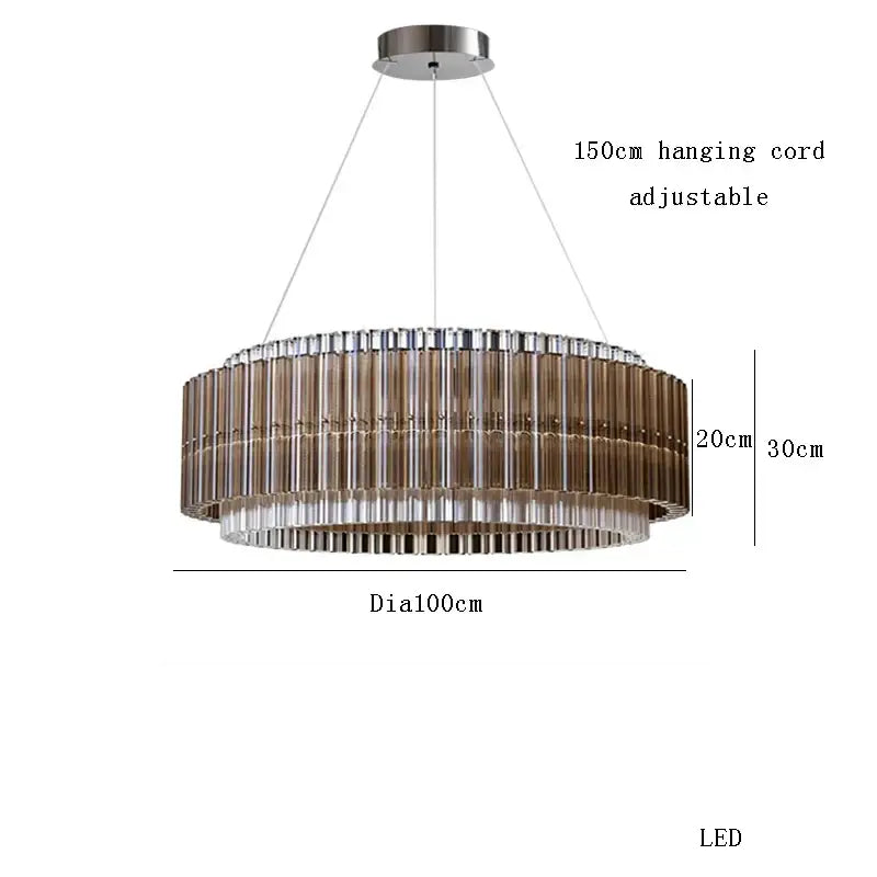 Modern two-tiered decorbites crystal chandelier with amber and clear glass tubes for living room and dining décor