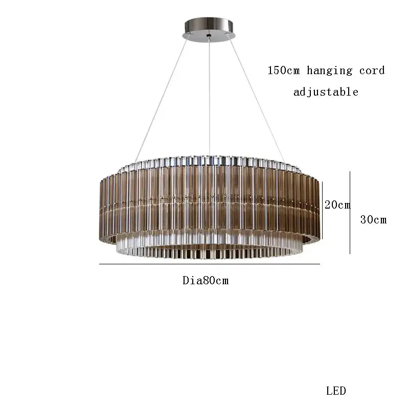 Modern two-tiered decorbites crystal chandelier with amber and clear glass rods dimmable led light fixture for living room