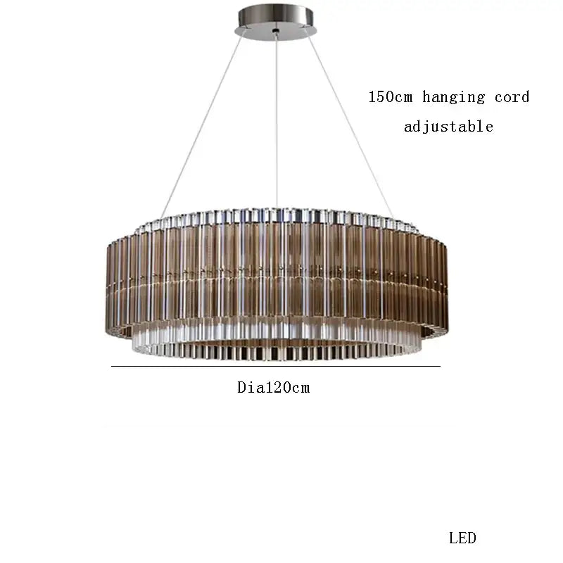 Modern two-tiered decorbites crystal chandelier with amber and clear glass rods dimmable led for living room décor