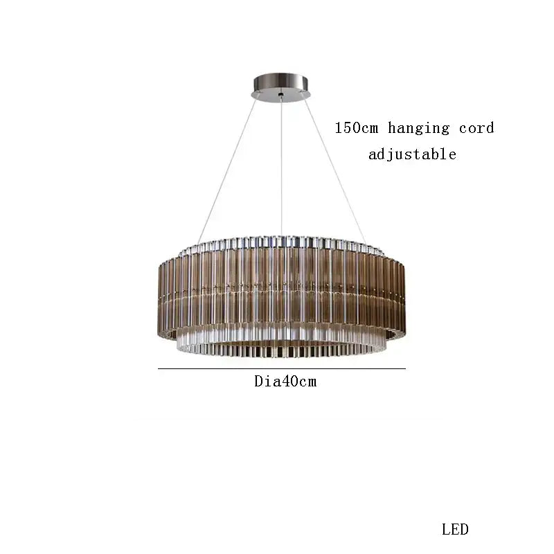 Modern two-tiered decorbites crystal chandelier with smoked glass tubes and clear crystal accents for living room lighting