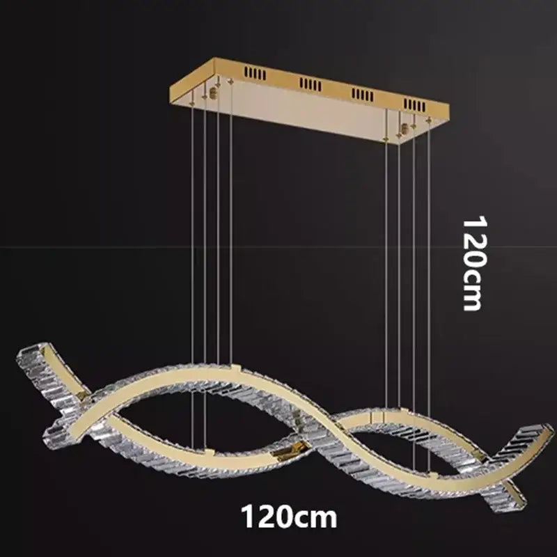 Gold-toned decorbites crystal chandelier pendant light with sleek intertwined wave design and crystal-encrusted edges