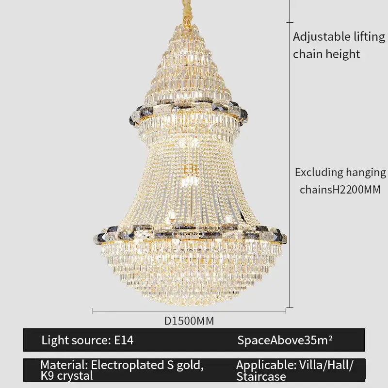 Decorbites crystal chandelier with cascading k9 crystal prisms and electroplated gold accents for elegant luxury lighting
