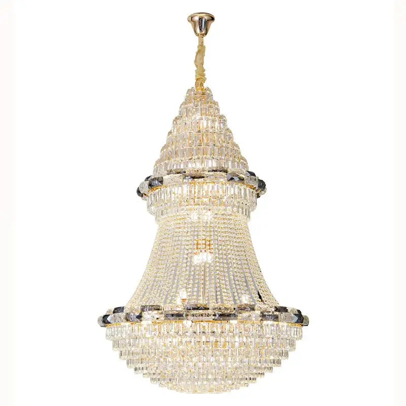 Decorbites crystal chandelier with gold metal frame and cascading clear crystals for elegant living spaces