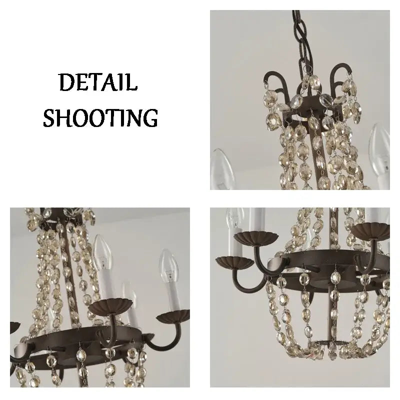 Antique bronze decorbites crystal chandelier with cascading clear crystal beads and ornate iron arms for elegant spaces