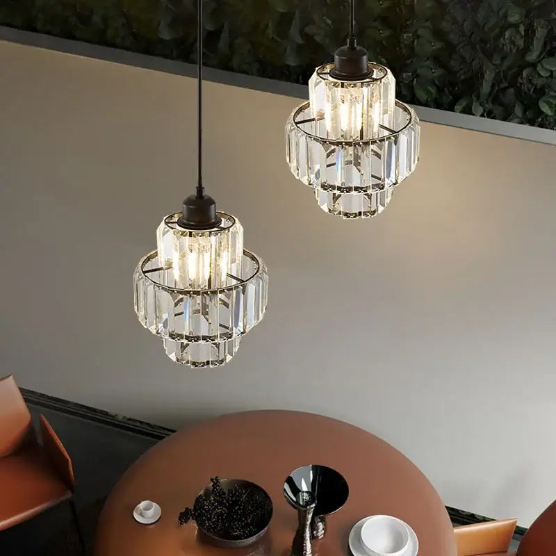 Two tiered decorbites crystal chandelier with dark metal fixtures and elegant LED lights for living room and bedroom