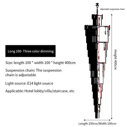 Adjustable suspension chain for 100cm long three-color dimming decorbites crystal chandelier with e14 light source