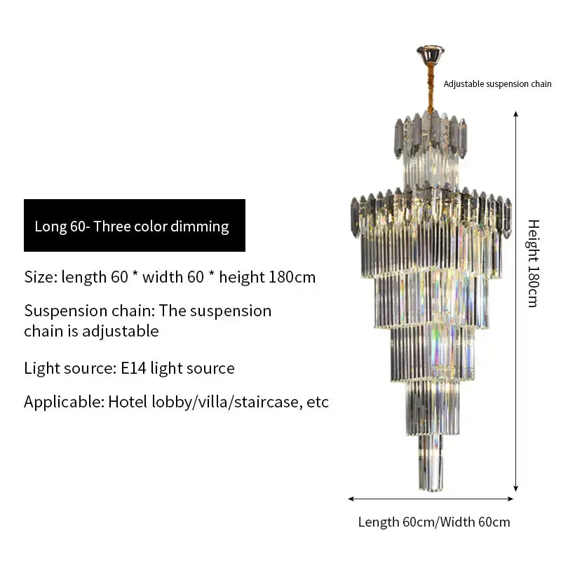 Elegant multi-tiered decorbites crystal chandelier with adjustable suspension and three-color dimming lighting for luxury interiors