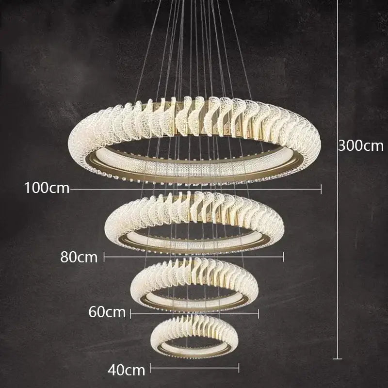 DecorBites crystal chandelier with elegant multi-tiered cascading crystal rings and warm golden finish for living room lighting