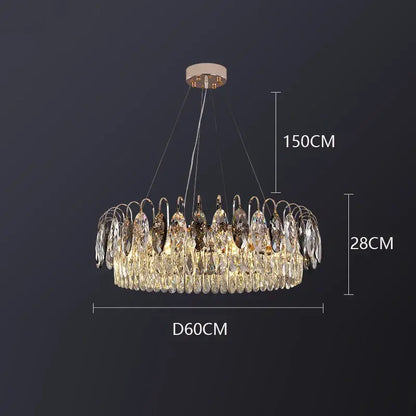 A luxurious 150cm tall decorbites crystal chandelier pendant light with cascading clear crystals and rose gold frame