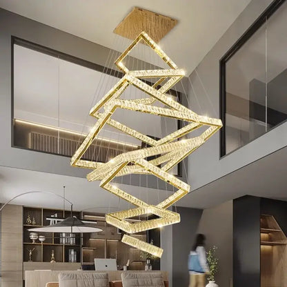 Golden geometric decorbites crystal chandelier with crystal accents and wooden ceiling mount for elegant living rooms
