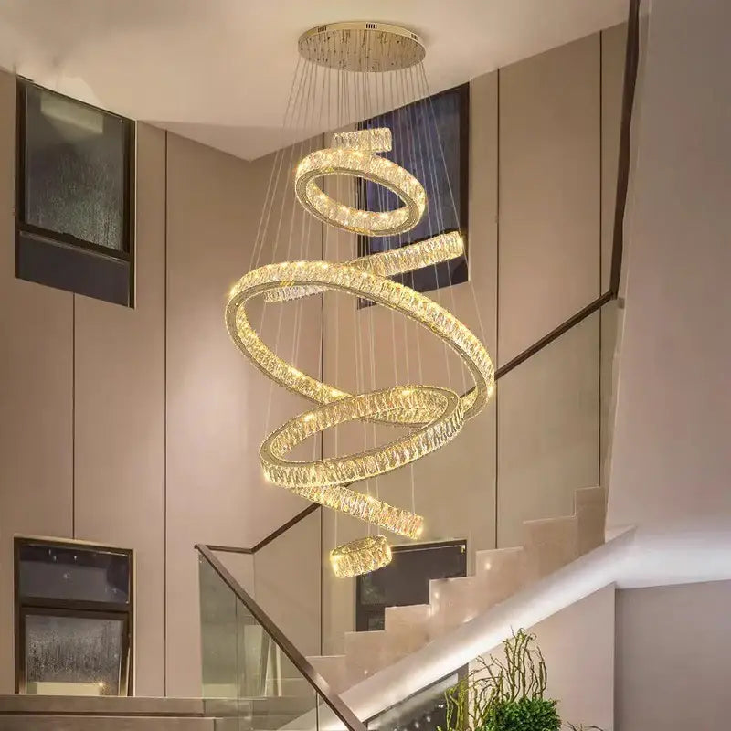 Golden spiral decorbites crystal chandelier pendant light with crystal accents hanging from ceiling mount