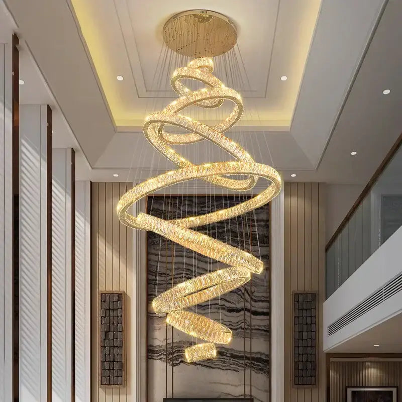 Golden spiral pendant light with crystal accents by DecorBites crystal chandelier for elegant living room lighting