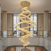 Golden spiral decorbites crystal chandelier pendant light with crystal accents and warm LED lighting for living room and stairs