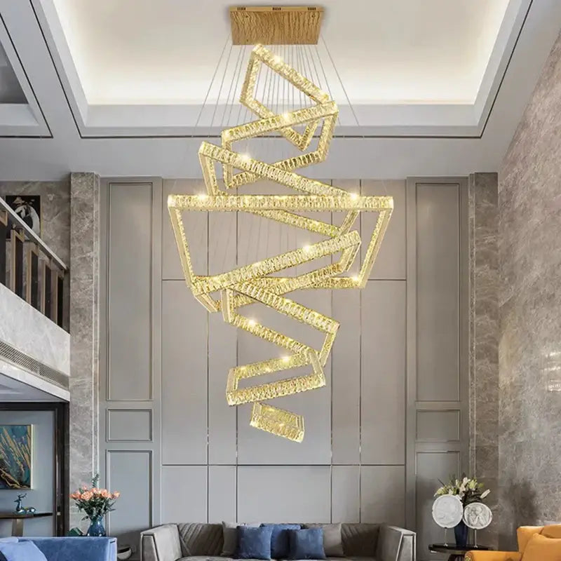 Golden spiral decorbites crystal chandelier with crystal accents and wooden ceiling mount for elegant living room and stairs