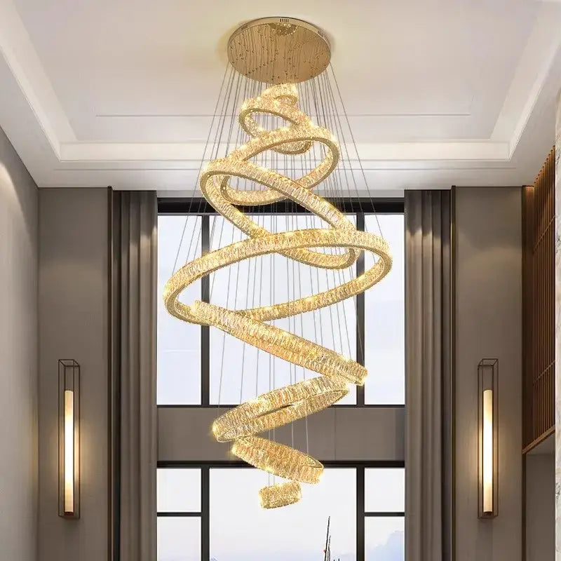 Golden spiral pendant light with crystal accents in decorbites crystal chandelier for elegant living room decor