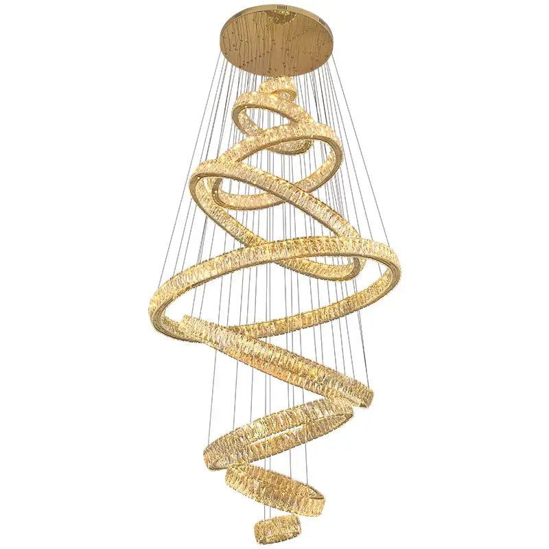 Golden spiral decorbites crystal chandelier pendant light with cascading rings and embedded crystals for elegant living spaces