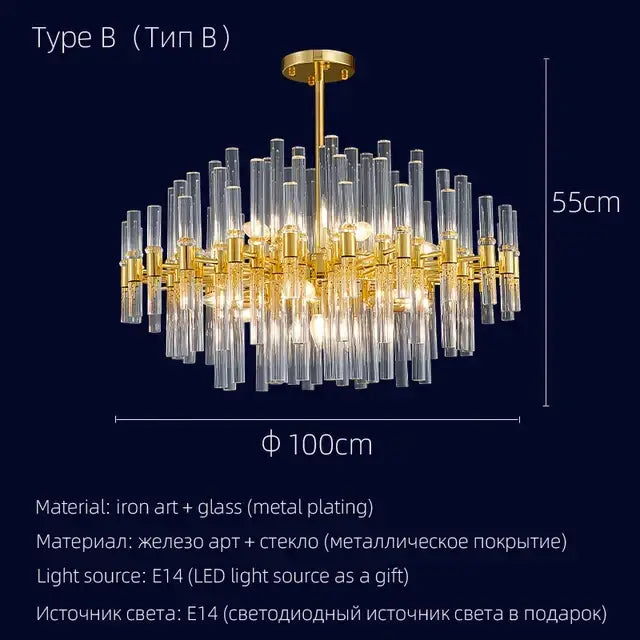 Gold-plated iron and glass decorbites crystal chandelier with clear crystal rods pendant lighting for home and hotel