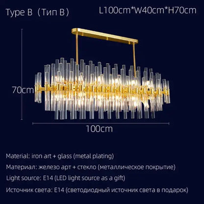 Gold-toned decorbites crystal chandelier with clear glass rods pendant lighting for elegant home restaurant and hotel decor