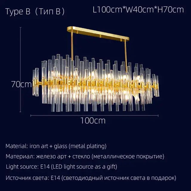 Gold-toned decorbites crystal chandelier with clear glass rods pendant lighting for elegant home restaurant and hotel decor