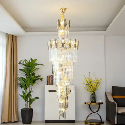 Decorbites crystal chandelier with clear crystal prisms and gold-toned metal accents for elegant minimalist lighting