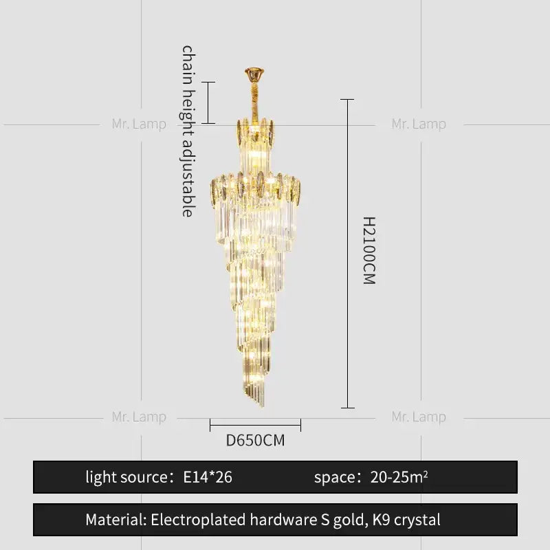 Gold electroplated decorbites crystal chandelier with cascading k9 crystal tiers for elegant minimalist living room lighting