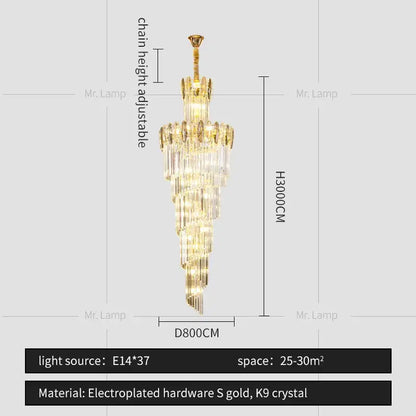 Golden electroplated decorbites crystal chandelier with cascading clear k9 crystal tiers for elegant minimalist living room lighting