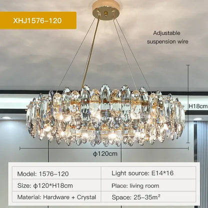 DecorBites crystal chandelier with gold-toned metal frame and clear crystals pendant light for living and dining rooms