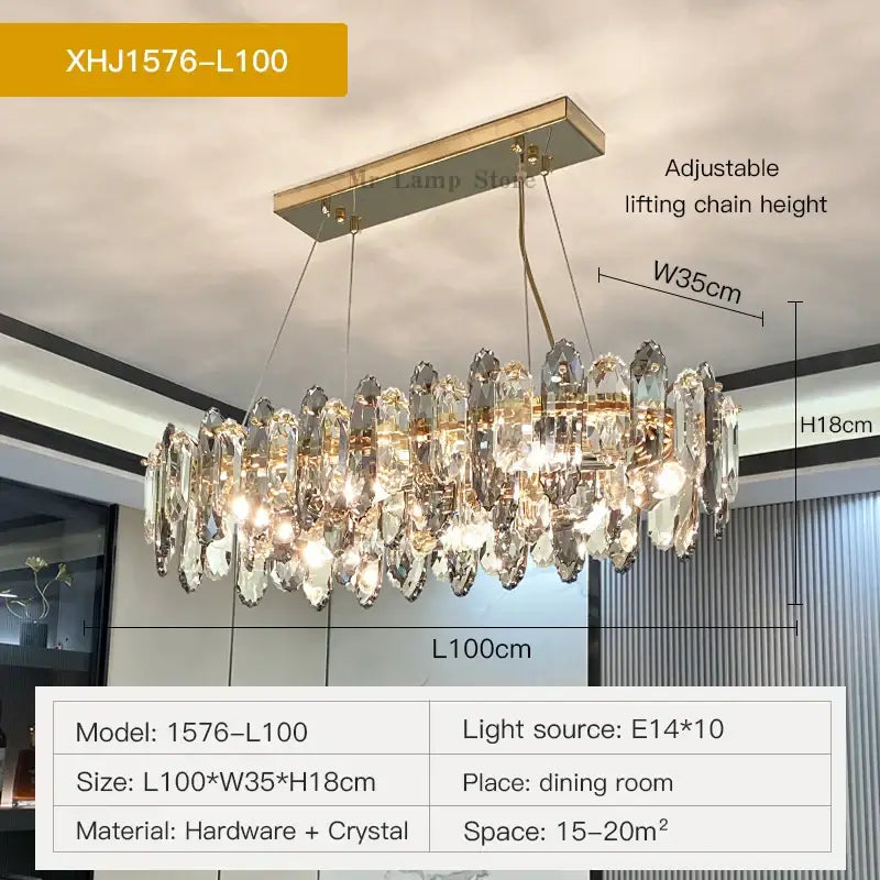 Decorbites crystal chandelier featuring a sleek metallic frame with clear crystal droplets for elegant living spaces