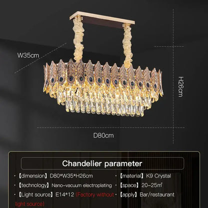 Gold-toned decorbites crystal chandelier with peacock feather design and cascading k9 crystal droplets for living rooms and bedrooms