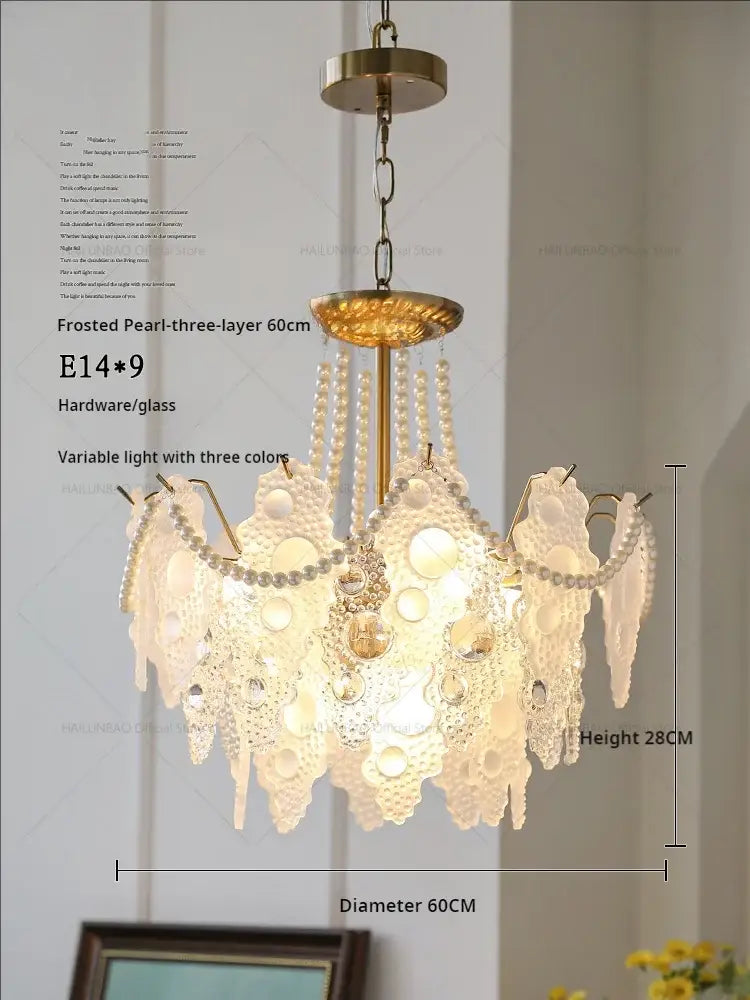 Frosted pearl three-layer decorbites crystal chandelier with gold hardware and glass elements for elegant lighting